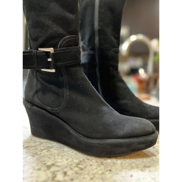 Stuart Weitzman Suede Wedge Black Boots - Size‎ 8.5 - Picture 2 of 8